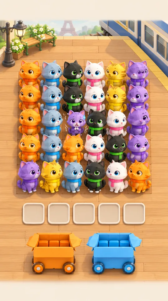 A crowded station full of colorful animals